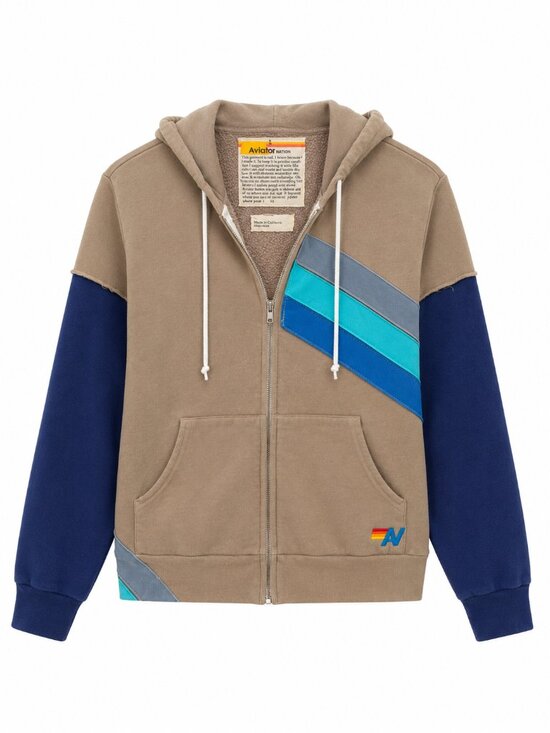 Aviator Nation Tops - Aviator Nation Zip-Up Hoodie | Small | Brown & Navy | Retro Stripe | Made in USA